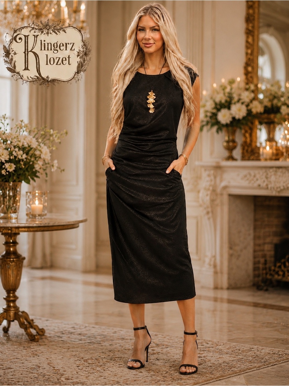 Elegant Black Sheath Dress with Side Ruching by Alberto Makali NWT
